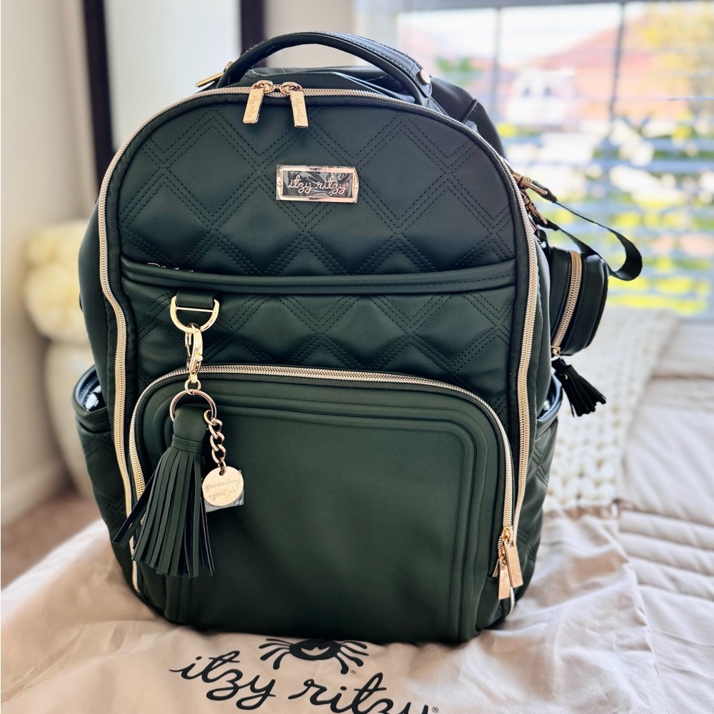 Itzy Ritzy Quilted Olive Green Diaper Bag Backpack